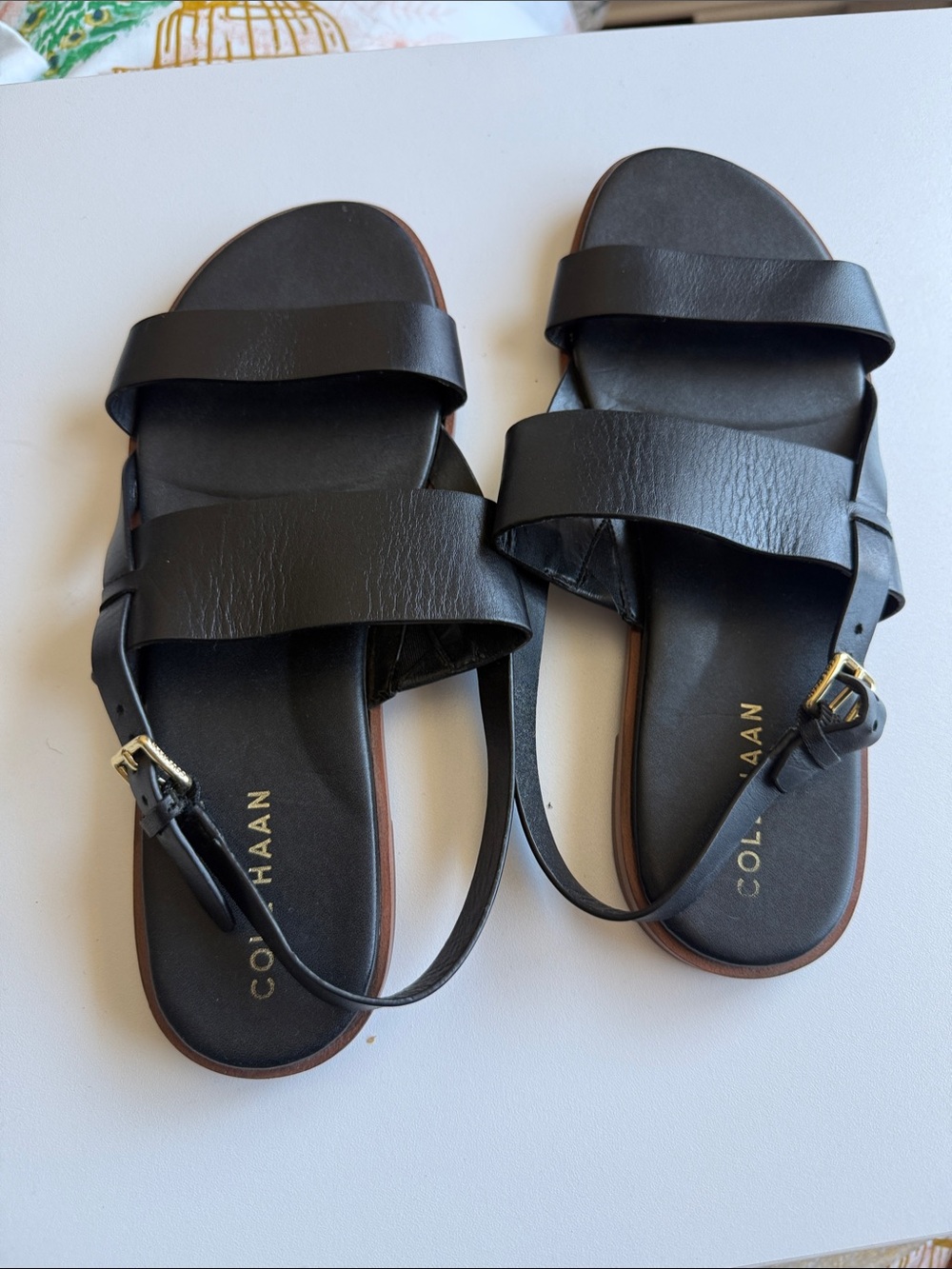 Cole Haan Black Leather Dual-Strap Slingback Sandals